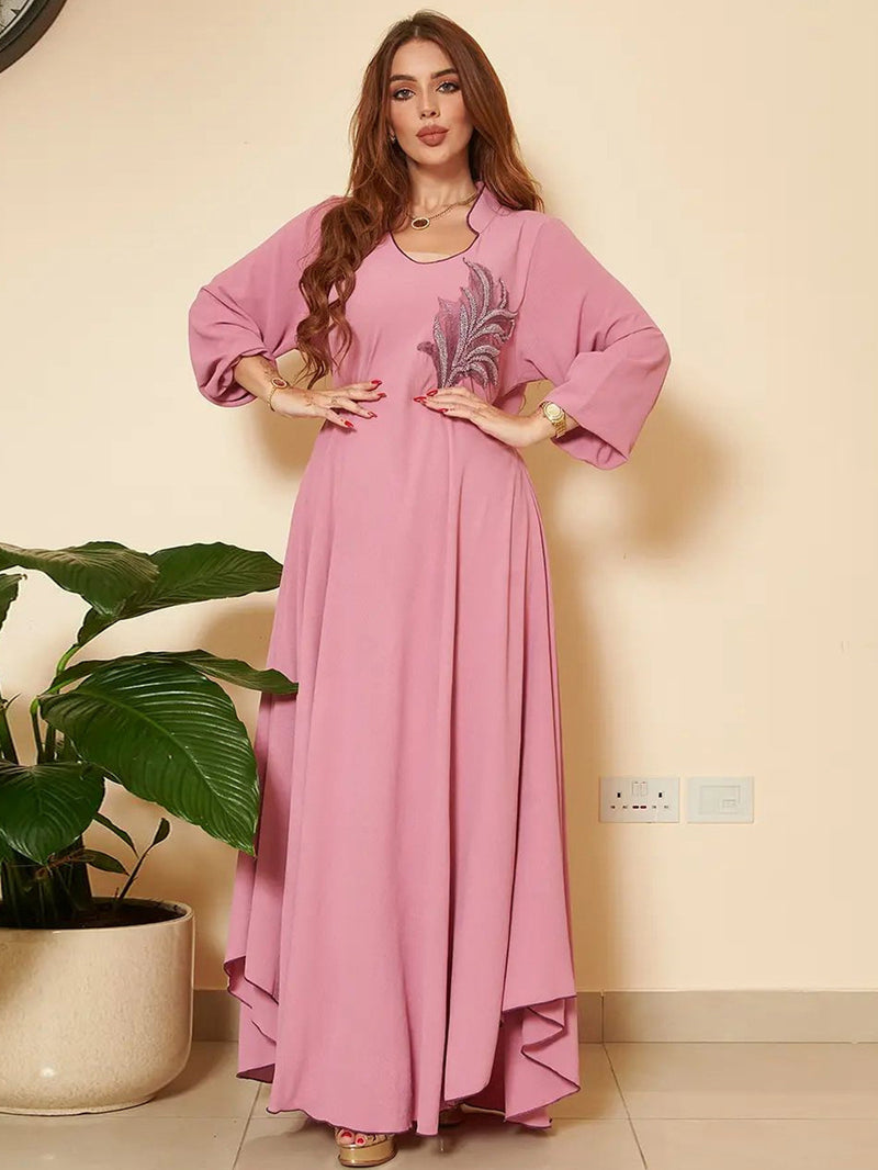 women's long sleeve loose dress with chest applique, view 4 - MRSLM