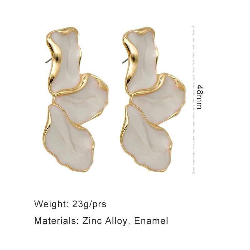 zinc alloy cream enamel petal earrings, view 8 - MRSLM