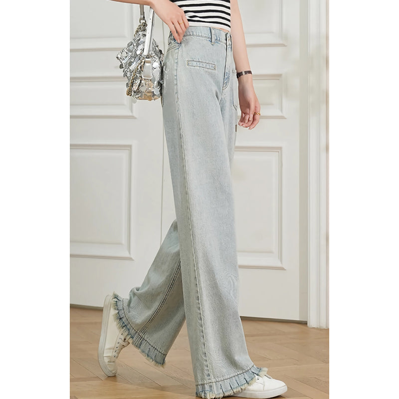 high waist retro wide leg denim pants, view 5 - MRSLM