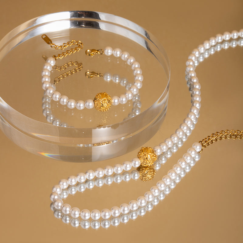 gold plated pearl flower ball bracelet, view 7 - MRSLM