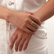 gold plated turquoise stone adjustable ring, view 5 - MRSLM