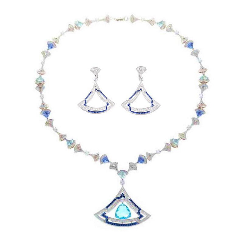 triangle zircon necklace and earring set, view 9 - MRSLM