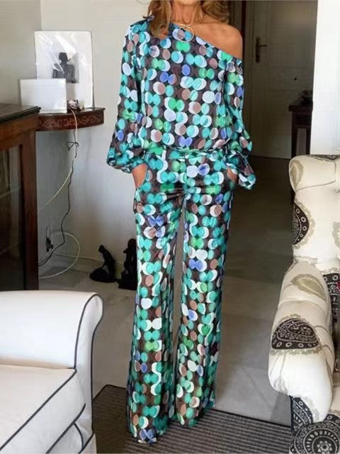 women's printed loose two-piece pocket suit, view 7 - MRSLM