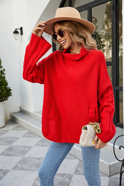 women's loose solid turtleneck knit sweater, view 4 - MRSLM