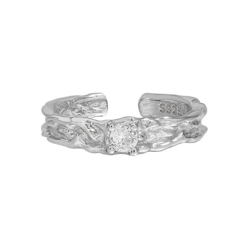 women's irregular texture s925 silver open ring, view 7 - MRSLM