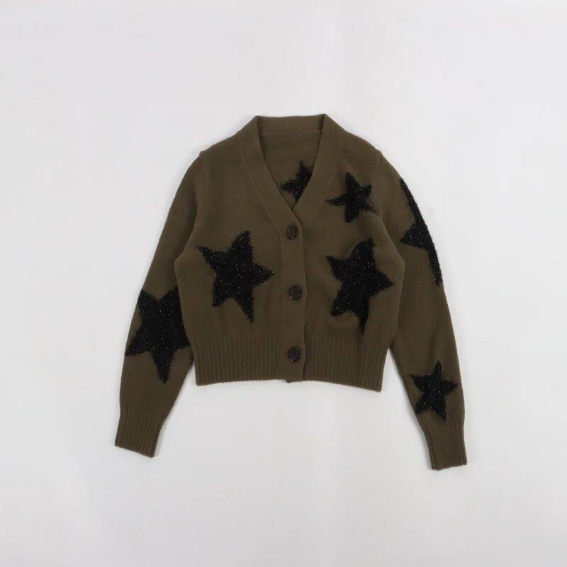 women stars pattern V-neck cardigan, view 3 - MRSLM