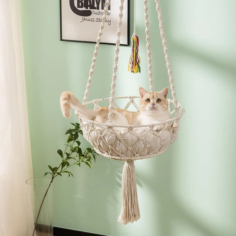 bohemian cotton rope cat hammock, view 3 - MRSLM