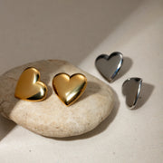 gold plated heart stud earrings, view 4 - MRSLM