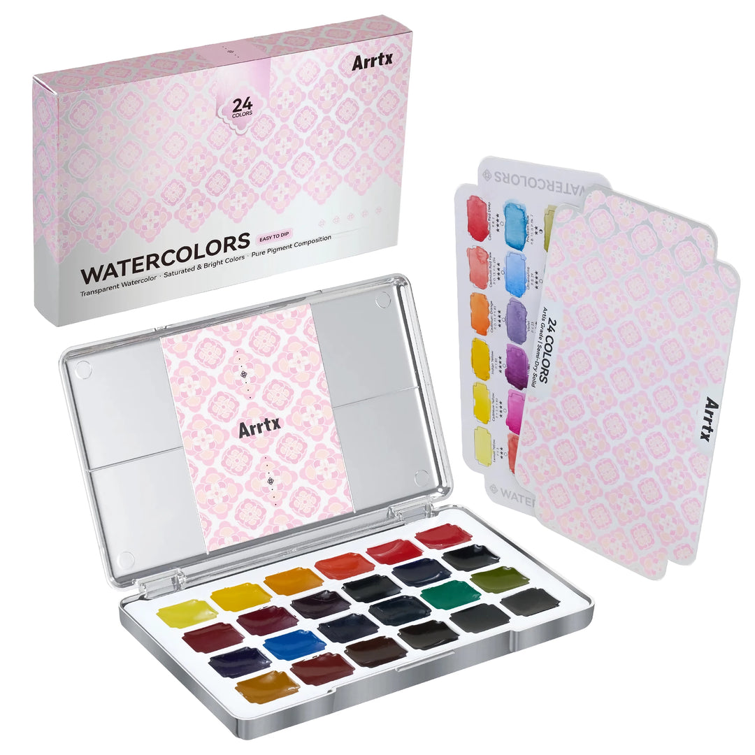 24 Color Watercolor Paint Set - Non-Toxic Art Supplies for Adults