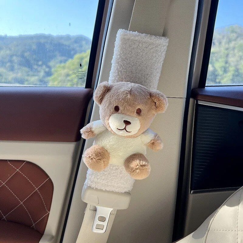 plush rabbit bear seat belt shoulder cover, view 6 - MRSLM