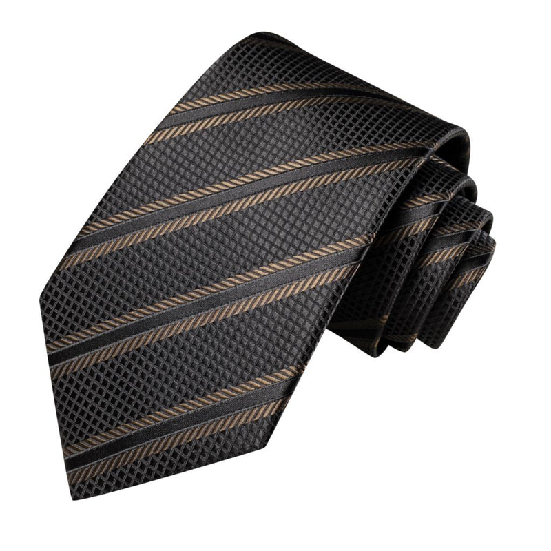 Black brown striped necktie set, view 5 - MRSLM