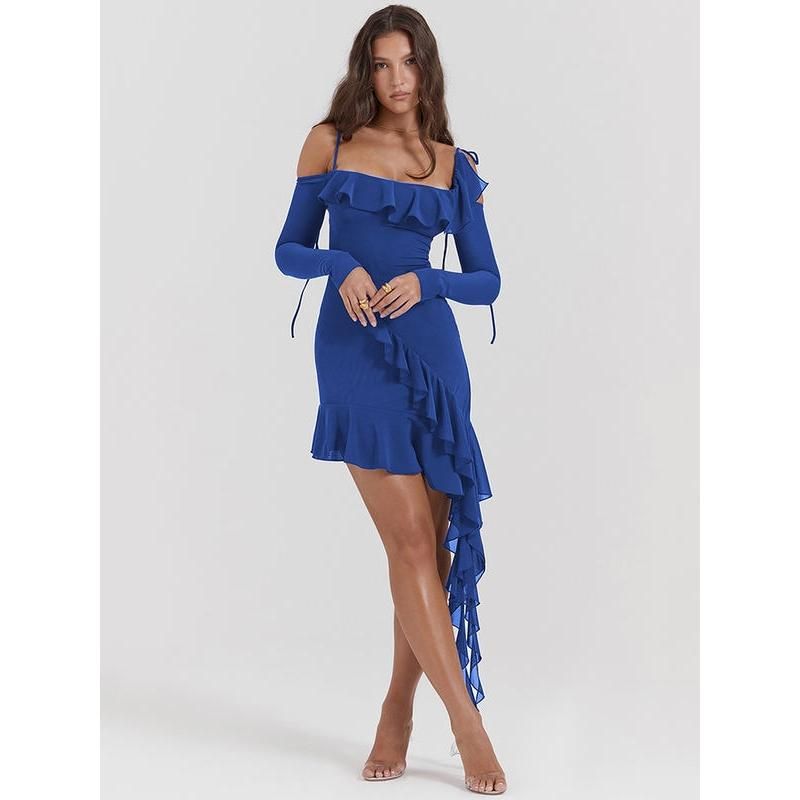 backless ruffle mini dress, view 5 - MRSLM