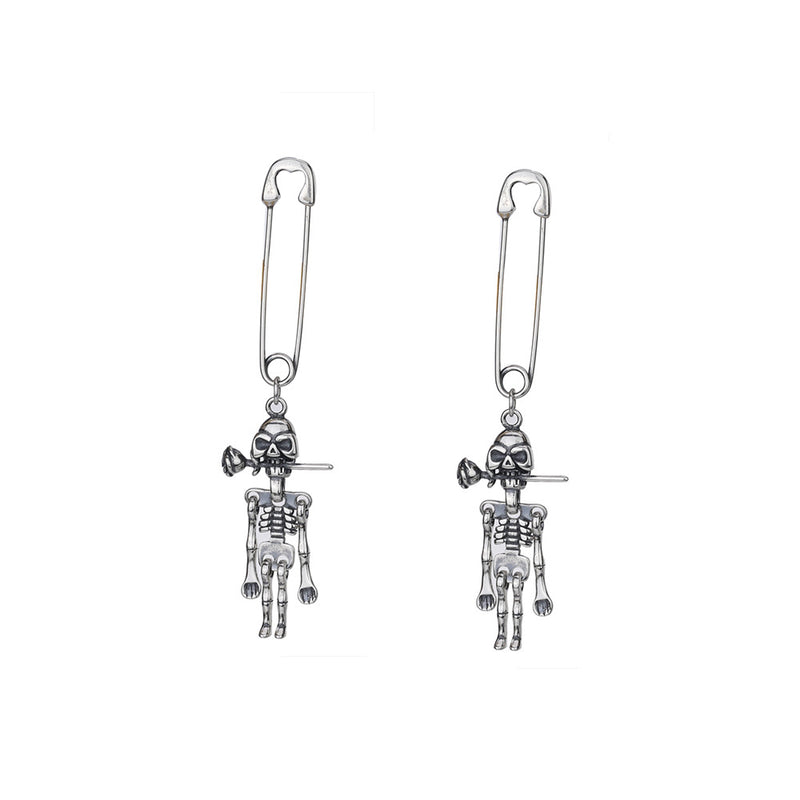 s925 silver vintage rose skull earring, view 3 - MRSLM