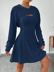 hooded shawl vest and short skirt set, view 11 - MRSLM