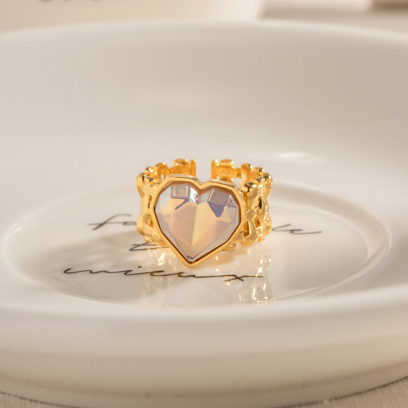 Adjustable stainless steel heart ring with shell beads, view 6 - MRSLM