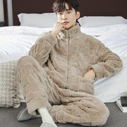 Men's fleece-lined flannel pajama set, view 15 - MRSLM