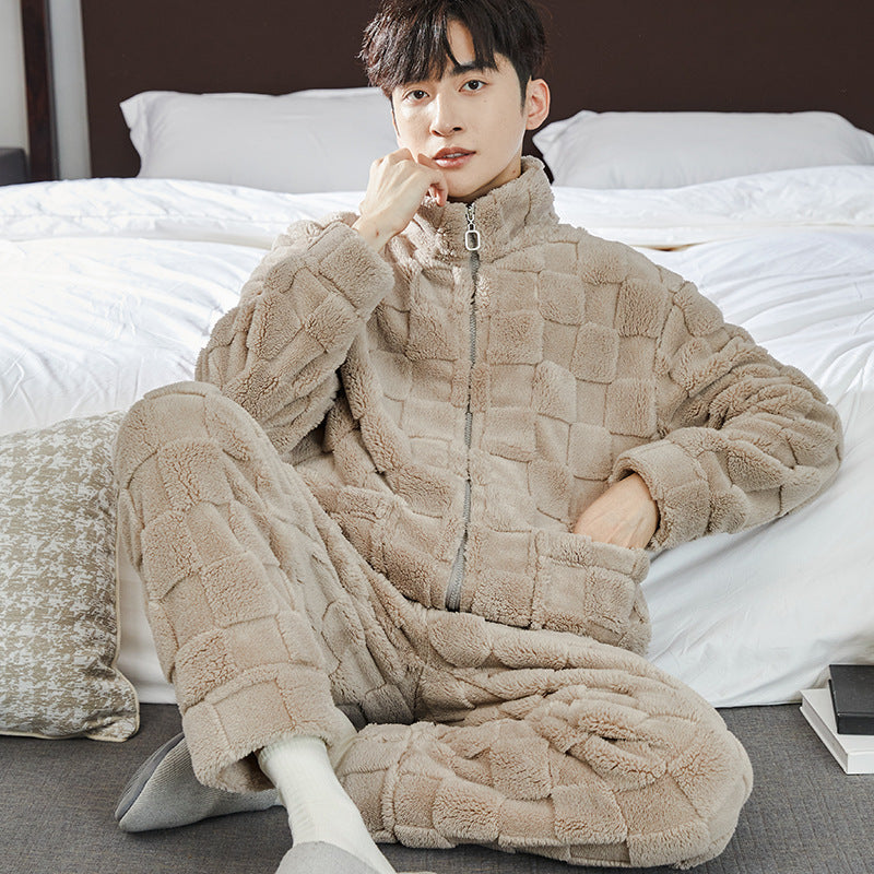 Men's fleece-lined flannel pajama set, view 15 - MRSLM