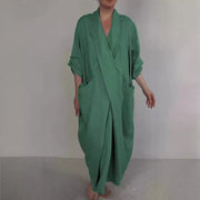 Women's linen V-neck dress with pockets, view 3 - MRSLM