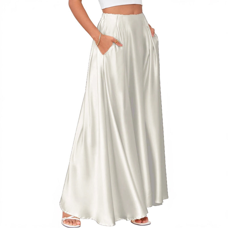 Women's satin A-line midi skirt with pockets, view 8 - MRSLM