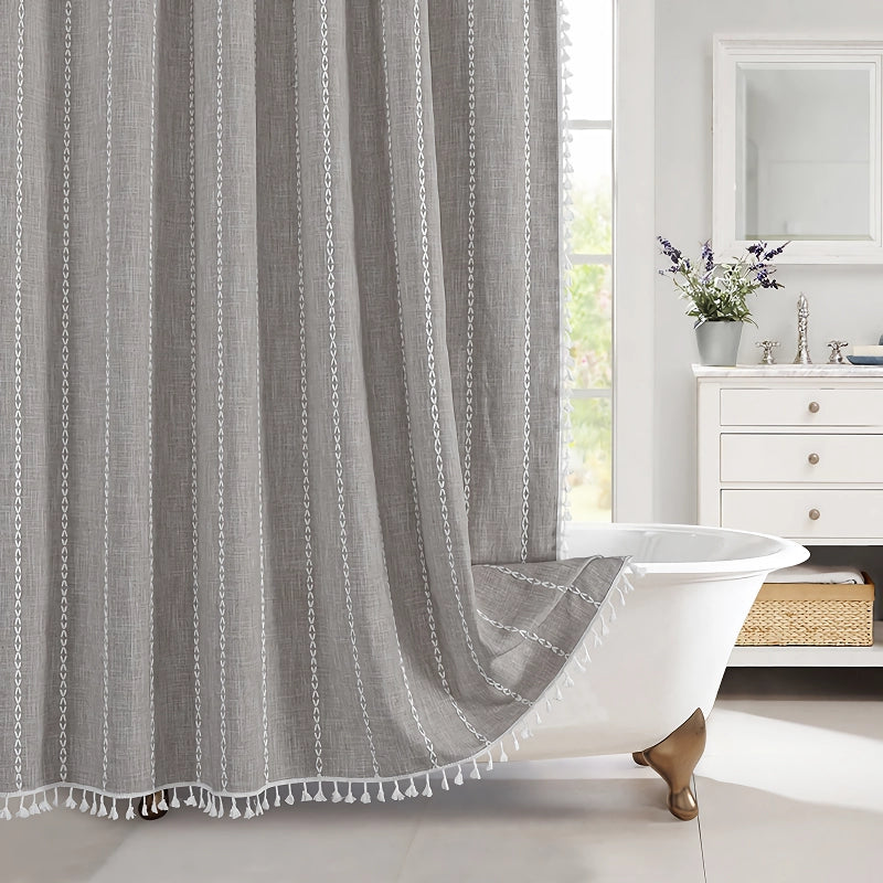 bohemian tassel shower curtain, view 5 - MRSLM