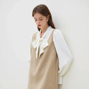 Chic French style fake two-piece dress, view 2 - MRSLM