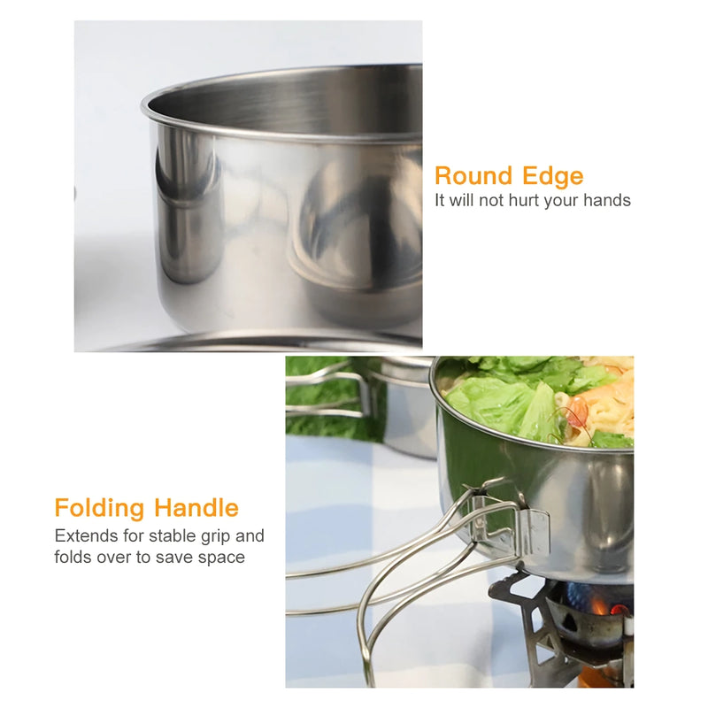 Stainless steel camping cookware set, view 6 - MRSLM