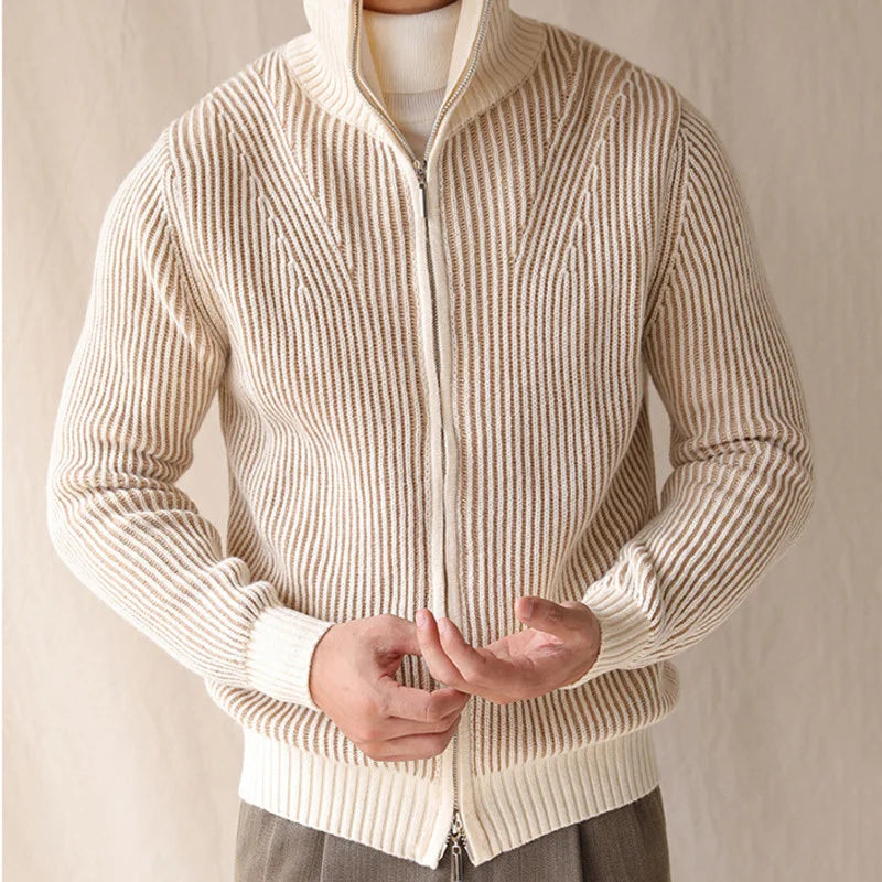 men's high neck zipper knit cardigan, view 2 - MRSLM