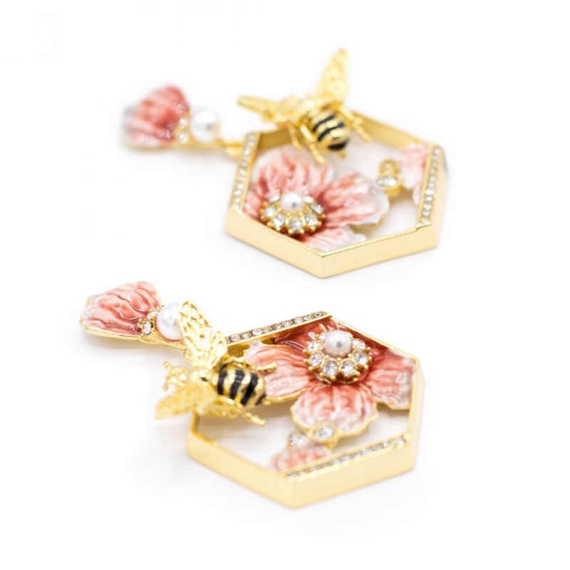 enamel flower petal bee jewelry, view 5 - MRSLM