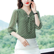 women's floral chiffon v-neck shirt, view 4 - MRSLM
