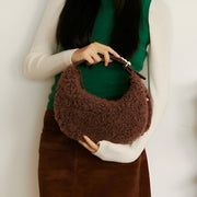 half moon fluffy wool handbag, view 6 - MRSLM