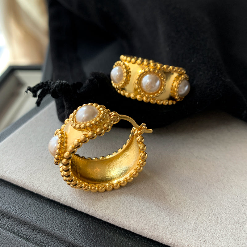 matte circle mother-of-pearl earrings, view 3 - MRSLM