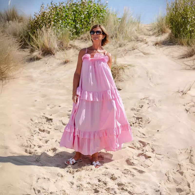 women's ruffled cotton summer dress, view 4 - MRSLM