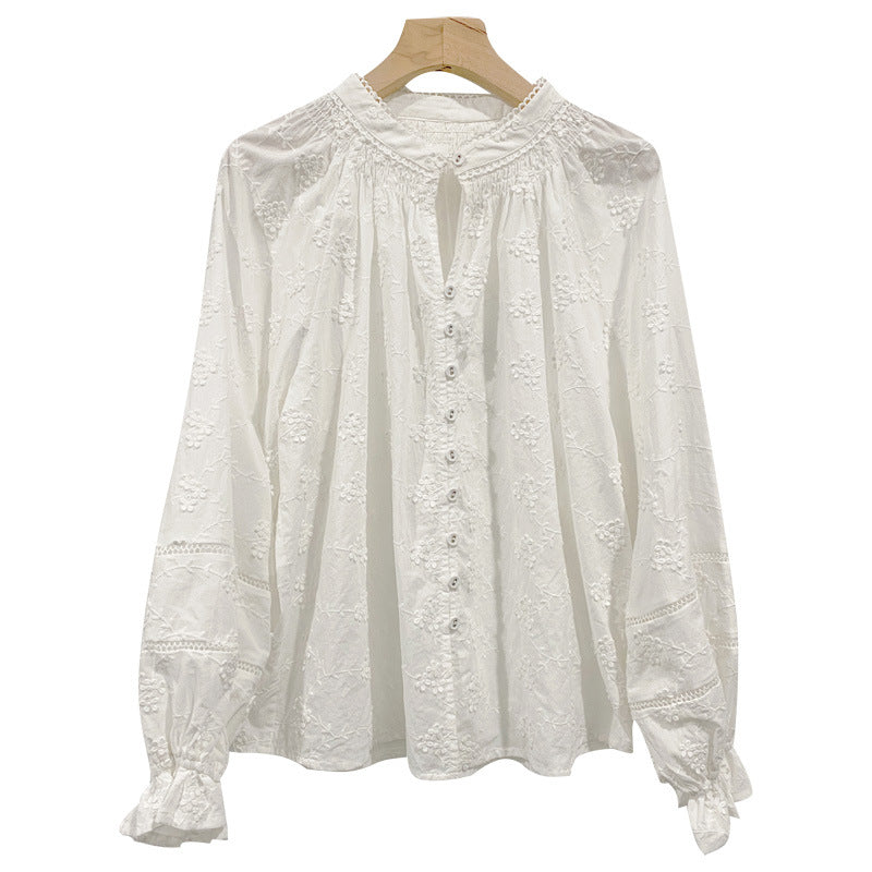 women's embroidered cotton long sleeve shirt, view 2 - MRSLM