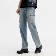 men's retro washed cargo jeans, view 4 - MRSLM