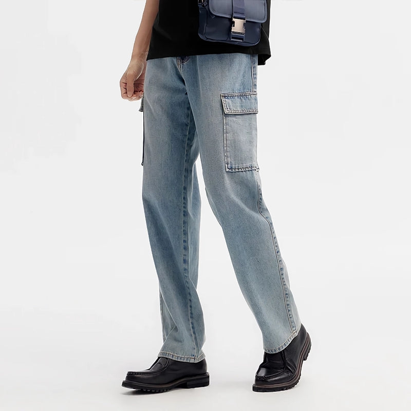 men's retro washed cargo jeans, view 4 - MRSLM