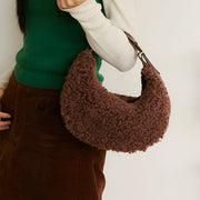 half moon fluffy wool handbag, view 5 - MRSLM