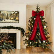 Large wine red satin Christmas tree topper bow, view 3 - MRSLM