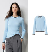 slim fit contrast knit sweater, view 4 - MRSLM