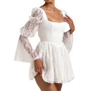 square-neck long sleeve lace waist dress, view 5 - MRSLM