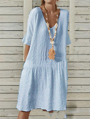 bell sleeve v-neck a-line dress, view 7 - MRSLM