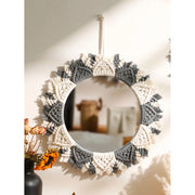 boho macrame round wall mirror, view 2 - MRSLM