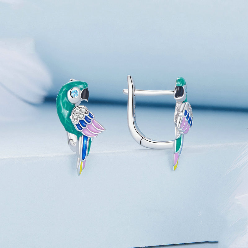 sterling silver zircon parrot earrings, view 4 - MRSLM