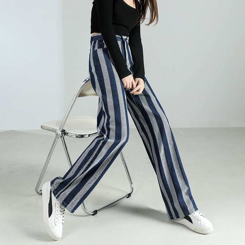 high waist vintage stripe wide-leg jeans, view 8 - MRSLM