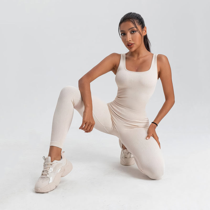 square neck bodycon yoga jumpsuit, view 16 - MRSLM