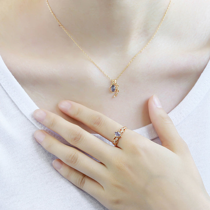 Female Natural Cordierite Elongated Stone Necklace