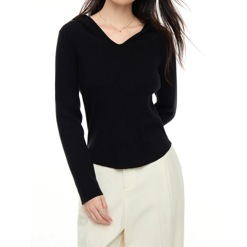 casual v-neck hooded sweater, view 2 - MRSLM