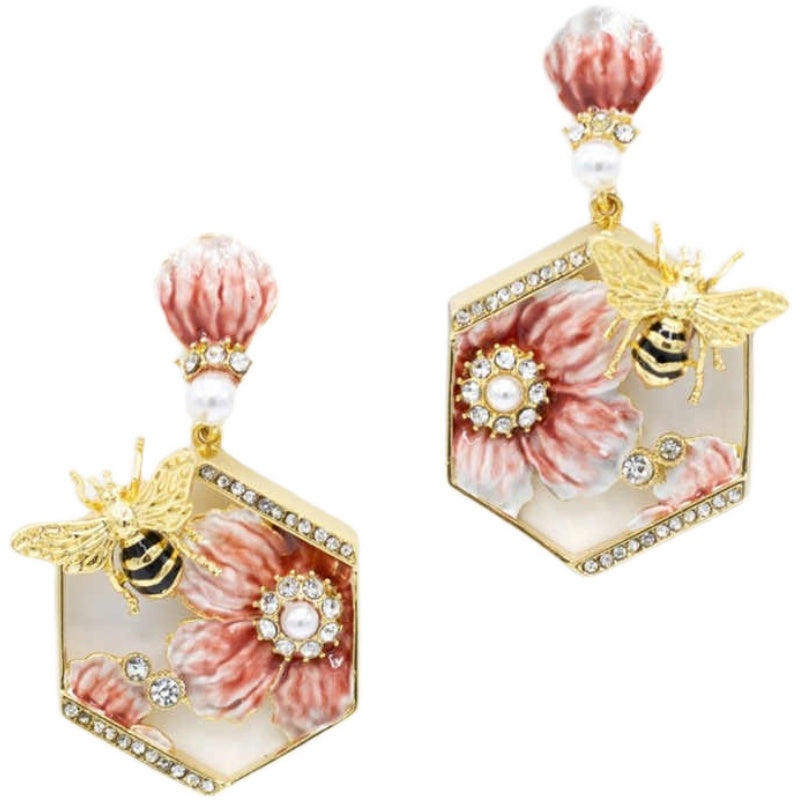enamel flower petal bee jewelry, view 9 - MRSLM