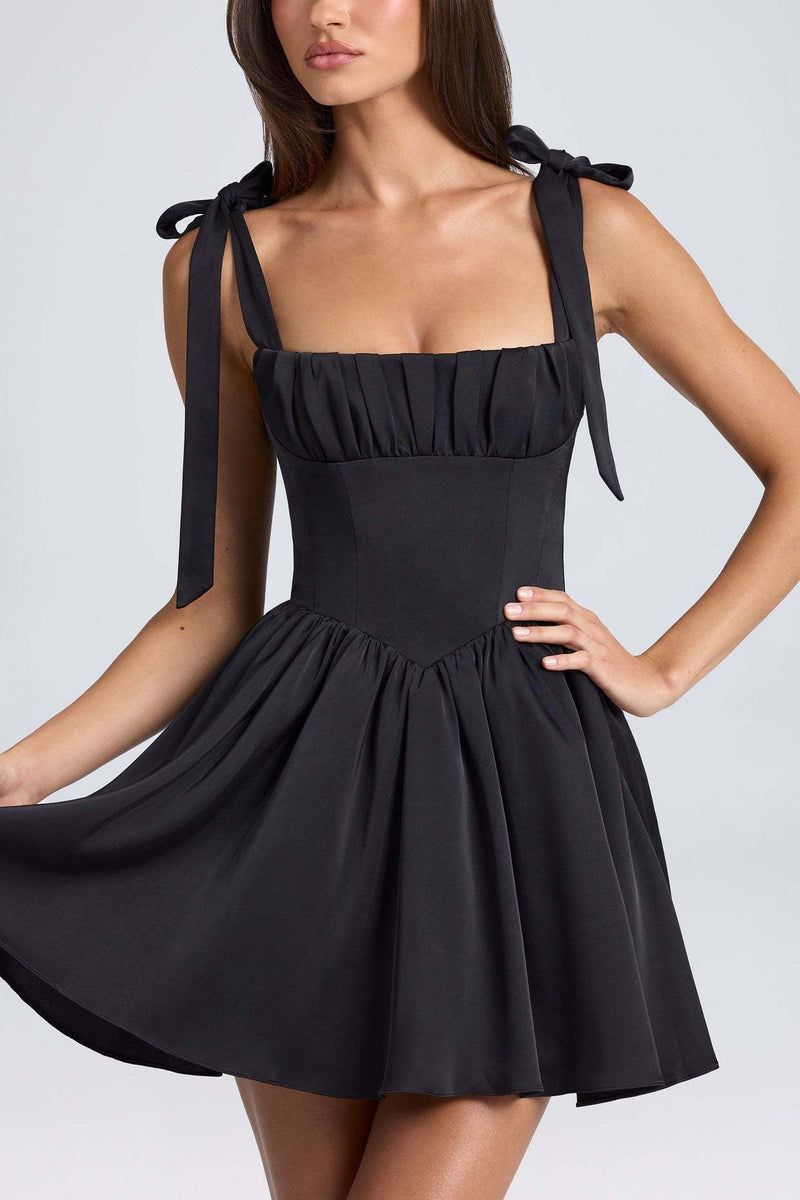 Bow-tied strap backless short dress, view 10 - MRSLM