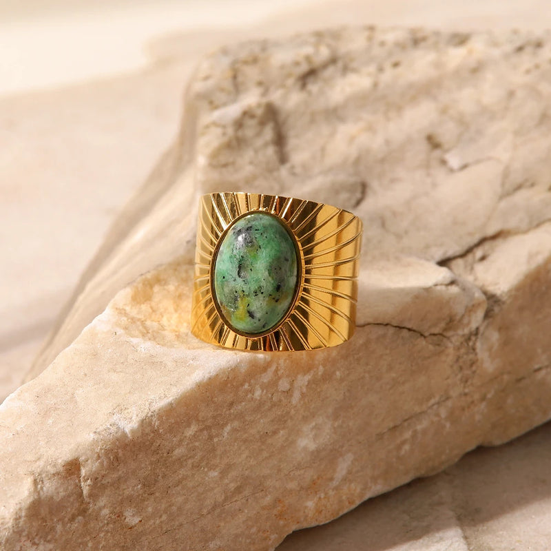 gold plated turquoise stone adjustable ring, view 6 - MRSLM