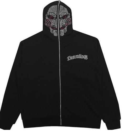 rhinestone print hooded zip cardigan, view 6 - MRSLM